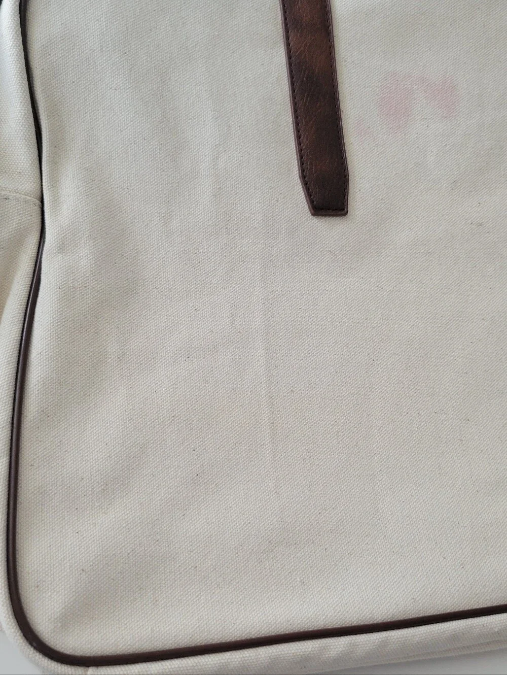 John Varvatos Cream/Brown Canvas Shoulder Strap And Carry Bag 13.5